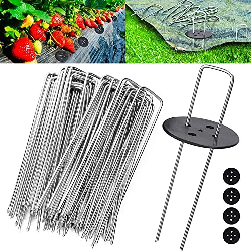 Wokkol, Picchetti Giardino per Tenda, Acciaio, 2,5 mm Spessore, 15 cm/2,5 cm, per Fissare Il Tessuto Erboso(50 Pezzi/4 Rondelle)