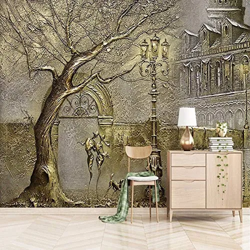 Carta da parati Parete murale 3D stereo albero d'oro street view figura affresco soggiorno camera da letto arredamento carta da parati,400X280CM(WxH)