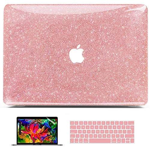 Belk Custodia MacBook PRO 13 2020 2019 2018 2017 2016, Glitter Plastica Rigida Cover + Copertura della Tastiera + Protezione dello Schermo, Splendente Rosa d'oro