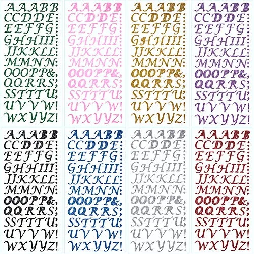 8 Fogli Colori Adesivi con Lettere dell'Alfabeto Glitter Adesivi Alfabeto Autoadesivi Glitterati per la Decorazione Grad Cap e Artigianato Fai da Te Arte, 8 Colori