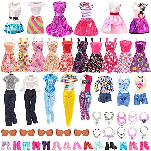 Miunana 41 Pezzi: 5 Abiti Pantaloni + 5 Vestiti Alla Moda + 10 Mini Vestiti + 10 PCS Scarpe + 11 Accessori Selezionati A Caso per 28 - 30 CM / 11.5 Pollici Principessa Bambola (NON C'E BAMBOLA)