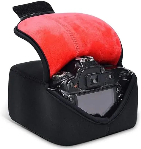 Cwatcun DSLR fotocamera reflex case e zoom obiettivo custodia fotocamera con protezione in neoprene compatibile per Nikon, Canon, Pentax, Sony e più nero, 1.0 nero, borse per fotocamere