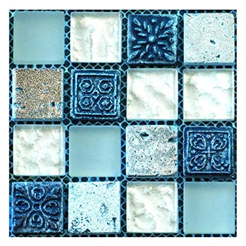 20pcs Adesivi per Piastrelle Mosaico 3D Adesivi Murali Mosaico Autoadesivo Impermeabile Adesivi da Parete per Bagno Cucina Decorazioni per la Casa 10 x 10 cm (Blu)