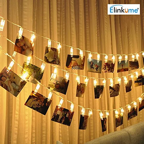 ELINKUME® LED Photo Clip catena leggera, 20 clip foto, 2.2 metri/7, 21 piedi, bianco caldo, a pile, ideale per appendere immagini, note, opere d'arte, Memo