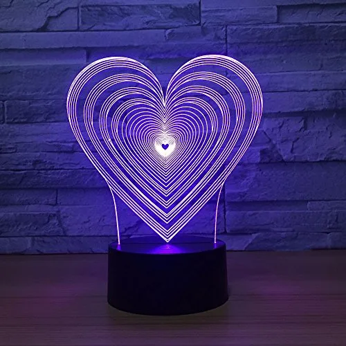 3D Cuore amore Night Light per bambini LED 7 colori Illusion Touch Lampada da tavolo with Remote Control for Decorazioni casa regali bambini