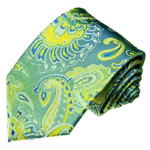 LORENZO CANA - Exklusive cravatta - verde turchese blu e seta oro Paisley floral - cravatta 100% seta - 36031