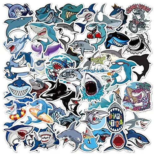 Top adesivi ! Lotto di 50 Adesivi di Squali - Stickers Vinili - Adesivi non voluminosi HD - Sharks, acquario, oceano, mare - Personalizzazione, Scrapbooking.