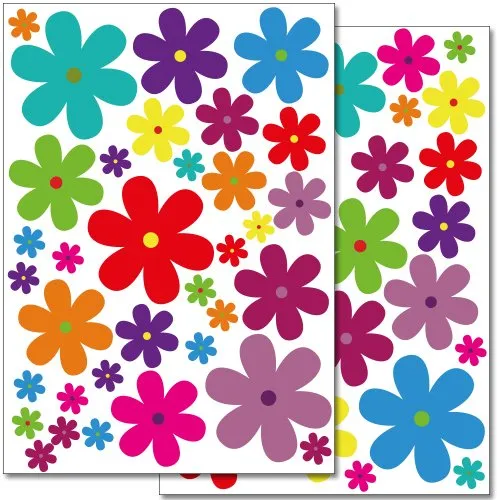 Wandkings Adesivi da Parete Fiori Colorati - Design 3 Set Adesivi - 62 Adesivi su 2 Fogli DIN A4