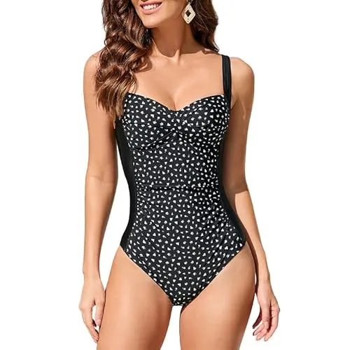 WIN.MAX Costume Intero Donna, Costume Intero con Controllo della Pancia, Costume da Bagno Taglie Forti per Donna Monokini Push-up Vintage, per Coppe da C a DD