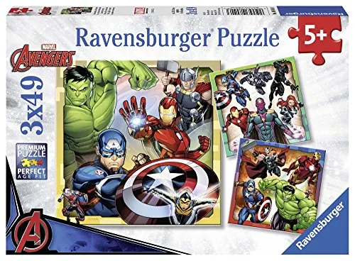 Ravensburger Puzzle, Marvel Avengers, Puzzle 3 x 49 Pezzi, Puzzle per Bambini, Puzzle Marvel, Età Consigliata 5+ Anni