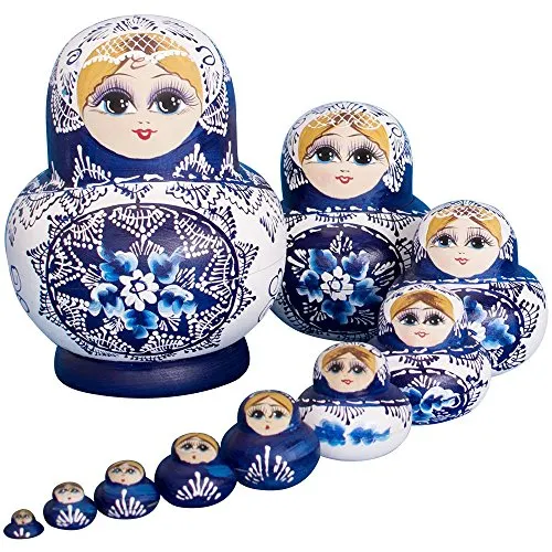 YAKELUS Marchio di Matrioska specializzato, nesting dolls Matrioske Bambola Matrioska russa in 10 pezzi, tiglio di zona frigida, regalo e giocattolo