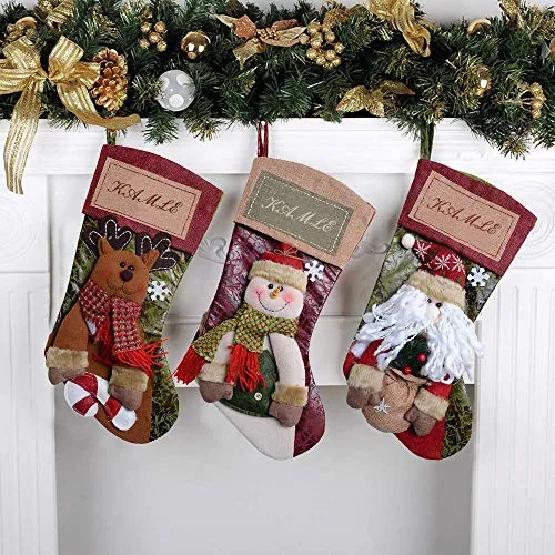 LEHONG Calza di Natale Set 3 Pezzi Calze Natale per Decorazione Natalizia 48 * 26cm