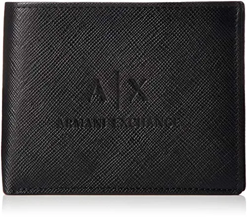 Armani Exchange Leather Trifold Credit Card Wallet, Ripiegabile con Carta Uomo, Black, One Size