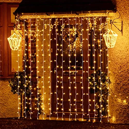 SALCAR Cascata luminose per Finestra Balcone 6 x 3m 600er LED String Impermeabile 8 Modalità, Funzione Memoria Lucine per soggiorno, giardino, terrazza, TV sfondo, cortile ecc. - Bianco caldo