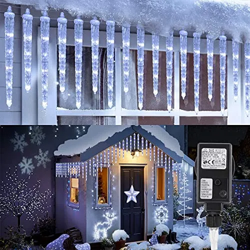 Catena luminosa Moxled ghiacciolo esterno, tenda luminosa 4M 90 LED Luci natalizie esterne, timer, catena luminosa pioggia gelata per esterno, interno, giardino, decorazione natalizia (bianco)