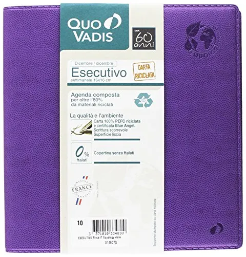 Quo Vadis 01460720MQ Anno 2020 ESECUTIVO RICICLATA IT Equology - 16x16cm - Settimanale - Dic/Dic ANNO CIVILE