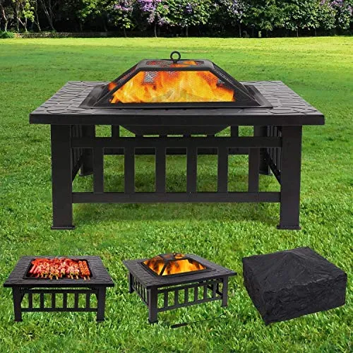 Braciere da Giardino,3 in 1 Braciere da Esterno in Acciaio Inox,Fire Pit Outdoor con Griglia per Braciere Barbecue,Riscaldamento e Secchio di Ghiaccio,per Giardino,Campeggio,Feste,81 * 81 * 45 cm