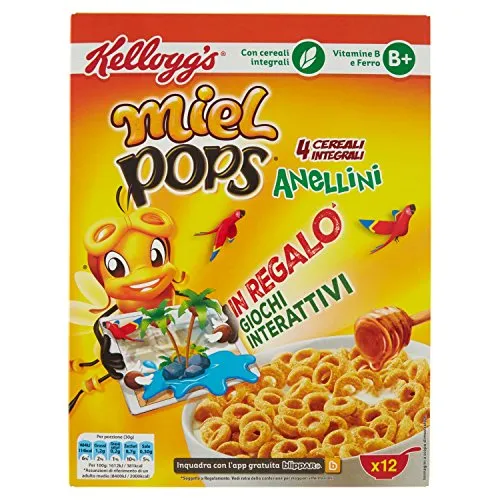 Kellogg's - Miel Pops, Anellini 4 Cereali Integrali - 12 Porzioni, 375 g