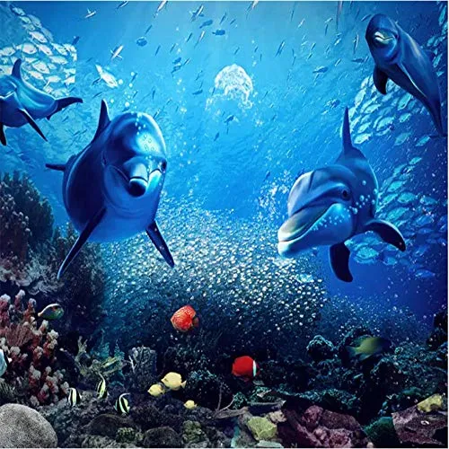 Mmneb Carta Da Parati Murale Personalizzata Bellissimi Delfini Underwater World 3D Photo Wall Cloth Camera Da Letto Per Bambini Decorazione Murale Pittura Murale-400X280Cm