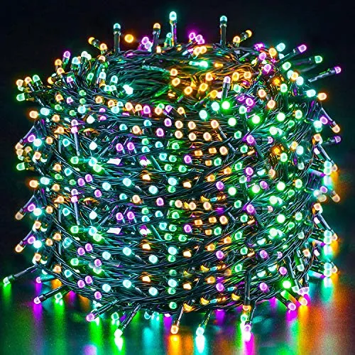 Quntis Luci Natale Esterno 100m 1000 LED, IP44 Impermeabile Catena Luminosa Colorata, Natale decorazioni Interno, illuminazione Natalizia per Albero Casa Giardino Balcone Terrazzo Gazebo Feste
