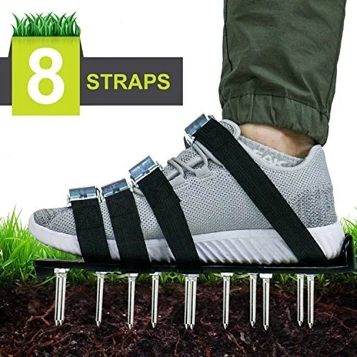 Bugogo Arieggiatore scarpe, 4 fibbie in lega di alluminio Spiked Aerating Lawn sandali, 26 chiodi per areare il prato o cortile, 4 cinghie regolabili, taglia universale