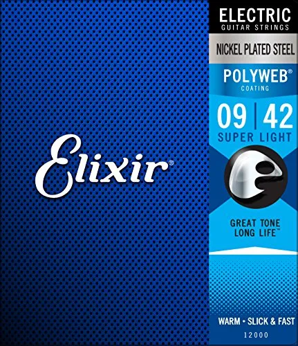 Corde per chitarra elettrica Elixir Strings con rivestimento POLYWEB, Super Light (.009-.042)