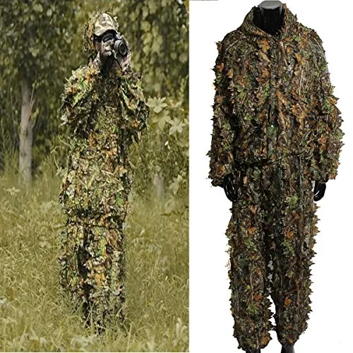 OUTERDO 3D Foglia Vestito di Ghillie Woodland Camo Abbigliamento Mimetico Giungla Caccia Formato Libero