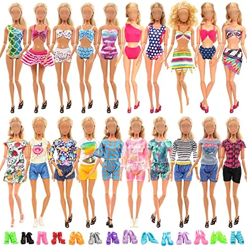 Miunana 5 PCS Abiti Vestiti + 5 PCS Swimsuit One-Piece Costumi da Bagno alla Moda + 10 Paie delle Scarpe Selezionate A Caso per 11.5 Pollici 28-30 CM Bambola