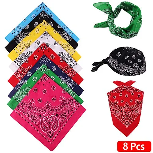 NewPI Bandana Cotone per Capelli Multicolori Testa Collo Foulard Unisex Fazzoletti Bandana per Capelli Adatto per Uomini Donne Bambini 8 Pcs