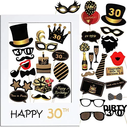 VINFUTUR 35 pz Photo Booth Compleanno 30 Anni Gadget Foto Props Accessori Kit Compleanno Fotografica Puntello Decorazioni DIY per Festa Celebrazione