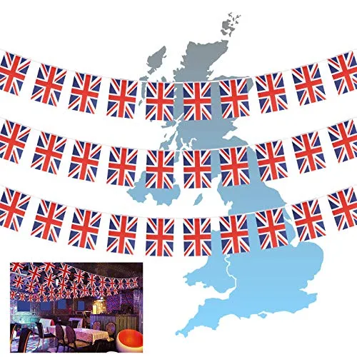CHALA 10M Bandiera Britannica,30 Pezzi Piccole Bandiere Inghilterra Retro Tema All'aperto Giardino Festa Bar Decorazione Rettangolare
