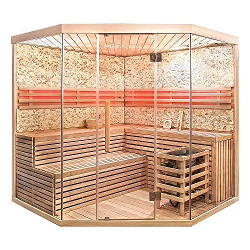 Home Deluxe – Sauna tradizionale – Skyline XL Big parete in pietra artificiale – Legno abete Hemlock – Dimensioni: 200 x 200 x 210 cm – Accessori completi