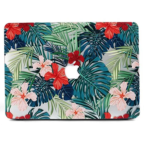 Custodia MacBook Air 13, L2W Matte Stampa Tropical Palm Leaves Pattern Custodia Hard Protective Custodia Cover per Apple MacBook Air 13 pollici (Modello: A1369 e A1466) - Foglie di palma e fiori rossi