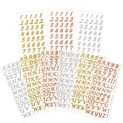 9 Fogli di Adesivi di Numeri Glitterati Adesivo Alfabeto in Oro Rosa Etichette di Lettere DIY di Stampa a Caldo Adesivo Biglietto di Auguri per Fornitura di Decorazione Casa Artigianato