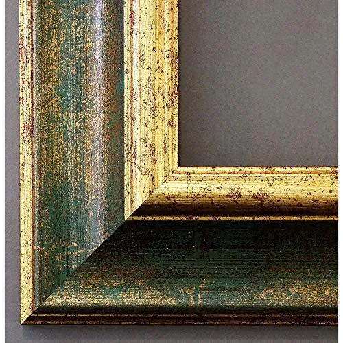 Artecentro Cornice Dorata per Quadri - Oro/Colore con o Senza passepartout in Legno-Varie Misure (Oro/Verde, 70 x 100)