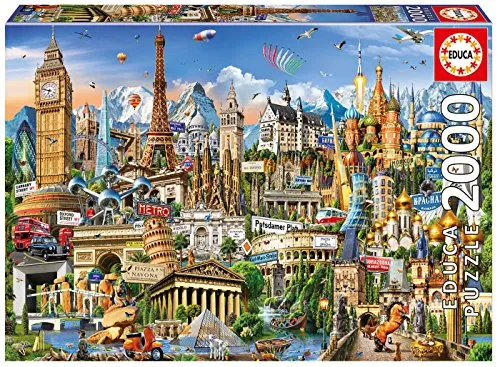 Educa Puzzles. Simboli dell'Europa. Puzzle per adulti. 2000 Pezzi Piezas, Multicolore, taglia unica, 17697