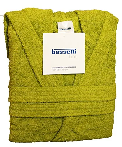 ACCAPPATOIO BASSETTI UOMO DONNA CON CAPPUCCIO TAGLIA S - M - L - XL - XXL SPUGNA DI PURO COTONE 360gr/m² (L - 50 / 52, GERMOGLIO - 1266)