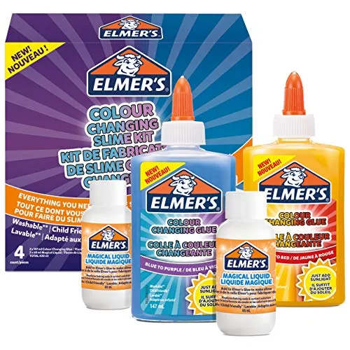 ELMER'S Kit per Slime Cangiante, include la Colla Cangiante, con Liquido Magico Attivatore di Slime si Attiva con Luce UV, 4 Pezzi