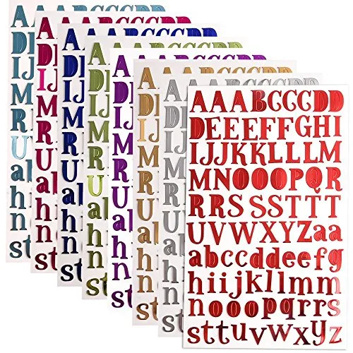 REYOK 8 Colori Letter Stickers Adesivi Lettere Alfabeto Colorate Autoadesivi Stickers Glitter Adatte per Decorare Diario delle Vacanze Album Fotografici Scrapbooking