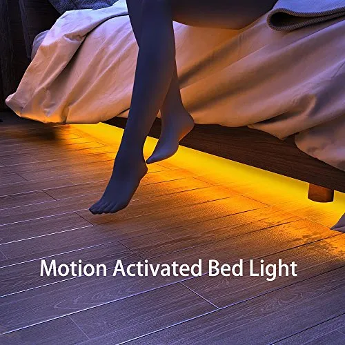 Samoleus Strisce LED Sensore Movimento Blanco Cálido, 1.2M 36 LEDS Sensore di Movimento Striscia LED Letto Luce Notturna, Tempo Regolabile, Luminosità e Lunghezza (2 Striscia LED)