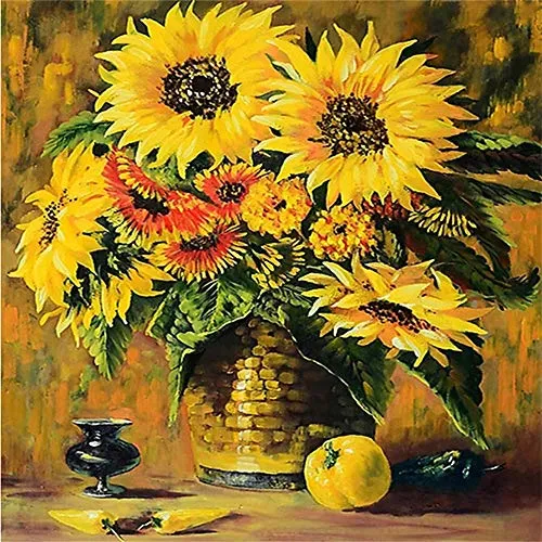 Lkrou Kit di Pittura Diamante 5D Fai da Te Decorazioni per la casa Mosaico Ricamo Fiore Girasole Ativo Mestiere Regalo Fatto a mano-45X60Cm