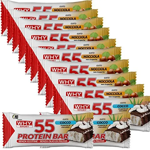 Why Sport Protein Bar 12 Barrette Proteiche da 55 gr. con Vitamine ottime come Pasto Sostitutivo gusto ZABAIONE