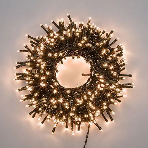 XMASKING Catena Nastro di Luce 20,5 m, 1000 LED Bianco Caldo Ø 5 mm, Fascio Luce Ø 6 cm, Cavo Verde, luci Decorative, luci Natalizie, Catena per Albero di Natale