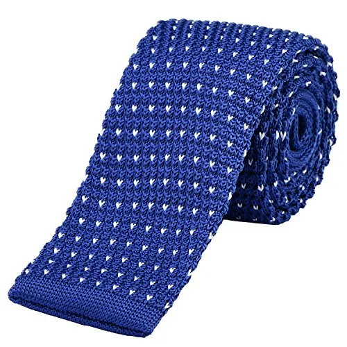 DonDon Cravatta Uomo fatta a maglia 5 cm - blau mit weißen Punkten