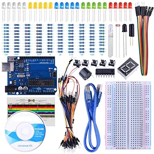 STARTOGOO ArduinoIDE Starter Kit Scheda Breadboard Sensor Jumper Wire 1 Digit 7-Segment Display Resistance Card con Tutorial gratuiti SUA002