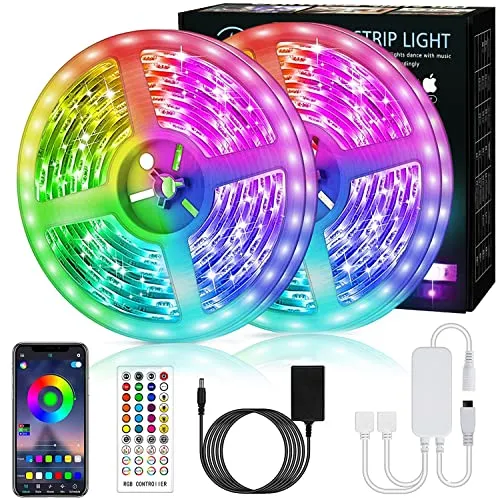 Bonve Pet 12M Bluetooth Striscia LED Musicale 5050 RGB, Luci Led Strisce LED Adesive con 40 Tasti, Nastri Led con Funzione Musicale Controllo App e Telecomando per Decorazione TV Camera Cucina