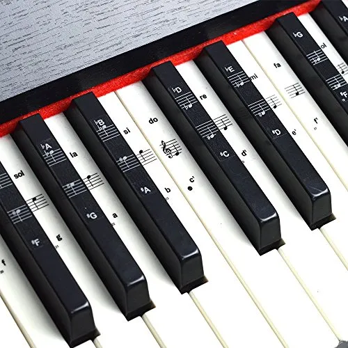 Imelod Adesivi per tastiera o pianoforte per tastiere 49/61/76/88 tasti, pianoforte e tastiera Note musicali Set completo di adesivi per tasti bianchi e neri, trasparenti