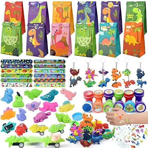 Moltby Gadget Dinosauri Compleanno Bambini - 96Pcs Kit Festa Dinosauri Compleanno Regalo Festa Sacchetti Dinosauri Compleanno Pensierini Fine Festa Compleanno Dinosauri