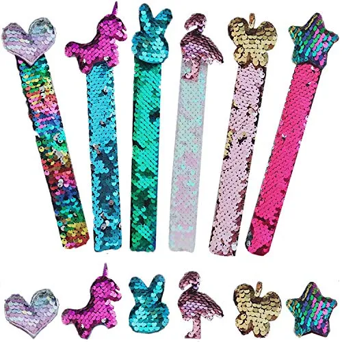 6 Pezz Braccialetti Sirena, Braccialetti Schiaffo Cinturini Schiaffo, Bracciale Paillettes, Cinturino con Brillantini Reversibili Bicolore, per Forniture per Feste da Sirena per Bambini