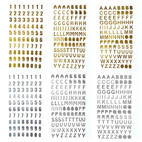 Lettera Adesivi Alfabeto Sticker Glitter Adesivi alfabeti, Lettere dell' Alfabeto e Numeri Autoadesivi Stickers, Oro e Argento, 3 Modelli, 12 Fogli